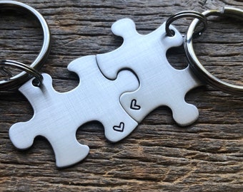 Heart Puzzle Piece Key Chain Best Friends Family sorority sisters Husband Wife Mom Gift