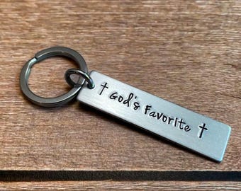 God’s Favorite Child Hand Stamped Sunday School class Light Weight  Aluminum Rectangle  key chain Best Friend Boyfriend Girlfriend Christian