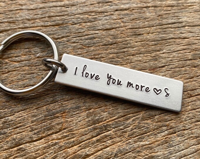 I Love You More Customizable Initial Hand Stamped Light Weight  Aluminum Travel key chain Best Friend/Boyfriend/Girlfriend / Christmas