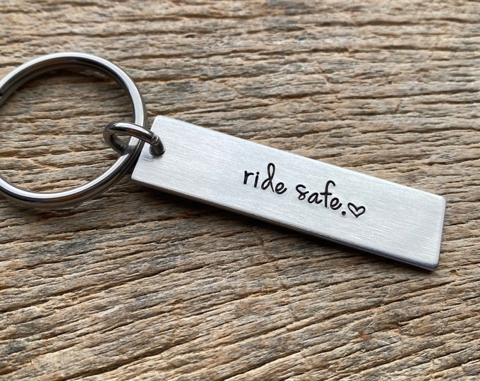 Ready to Ship Ride Safe Comes As Is Hand Stamped Light Weight  Aluminum key chain Fathers Day Motorcycle Dad Motorcyclist