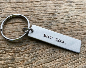 But God Lightweight Aluminum 2 inch long  rectangular key chain Church Youth Group Religious Bible Church Ladies Group