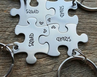 Customized Cheerleader Squad Puzzle Piece Key Chain Personalized  best friends sorority sisters key chain