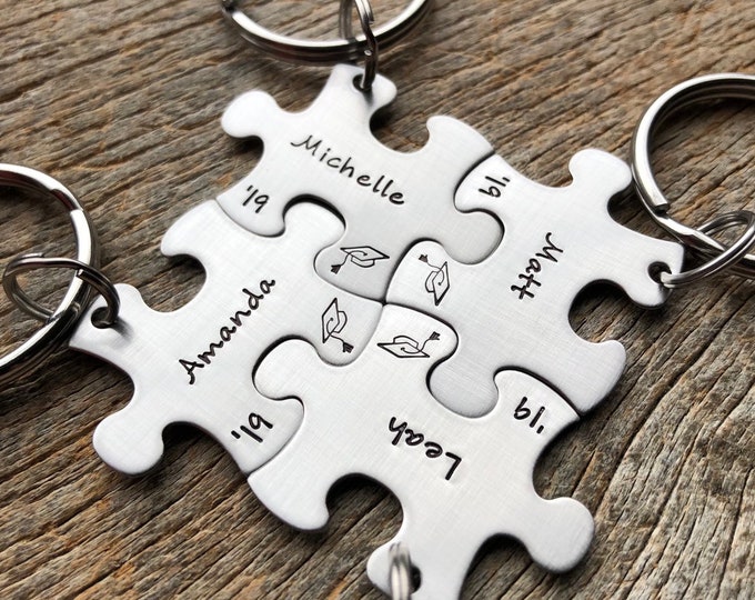Pick Your Year Customized Graduation Puzzle Piece with Names Stainless Steel Key Chain Personalized Best Friends College Grad Class of 2026