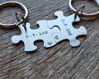 Customized Puzzle Piece Key Chain Personalized with Date ONLY best friends / College Moving/Family/ sorority sisters key chain Wedding Gift
