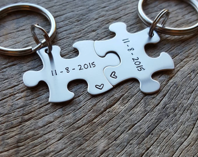 Personalized Date Puzzle Piece Keychain, Stainless Steel
