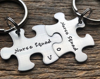 Customized Best Friends Nurse Puzzle Piece Key Chain with Initials  Personalized sorority sisters key chain Student RN LPN CNA