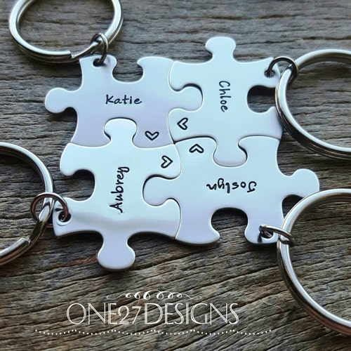 Customized Puzzle Piece Key Chain Personalized With Names Best Etsy