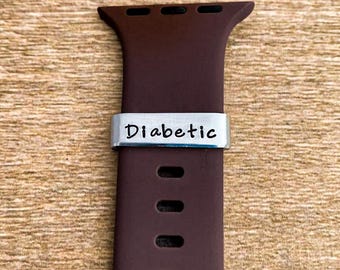 Personalized Medical Alert Watch Band Charm - Brushed Metal Slide