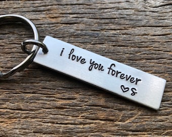 Customizable ILove You Forever With Initial Hand Stamped Aluminum Rectangle  key chain Best Friends/Boyfriend/Girlfriend/Wife/Husband