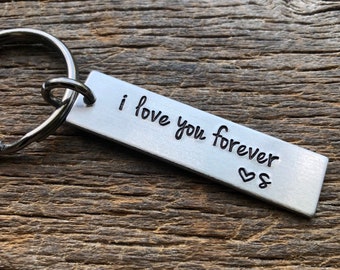 Customizable ILove You Forever With Initial Hand Stamped Aluminum Rectangle  key chain Best Friends/Boyfriend/Girlfriend/Wife/Husband