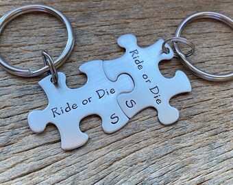 Ride or Die Best Friends Puzzle Piece Set Couples His Hers Husband / Wife /Boyfriend / Girlfriend / anniversary Gift / Gift for Him