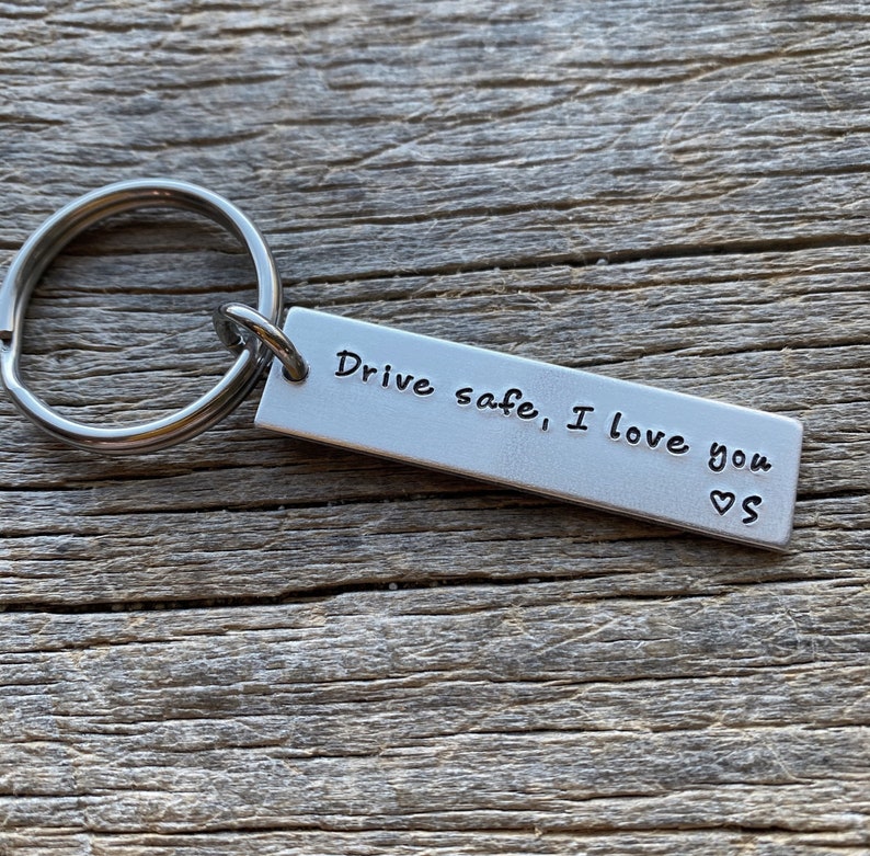 Drive Safe I Love You Customizable Initial Hand Stamped Light Etsy