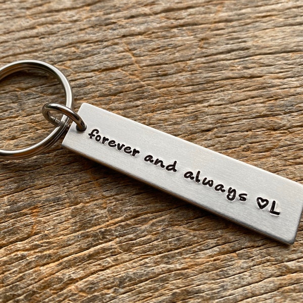 Forever & Always Customizable Hand Stamped Light Weight  Aluminum Rectangle  key chain Best Friend/Boyfriend/Girlfriend / Christmas