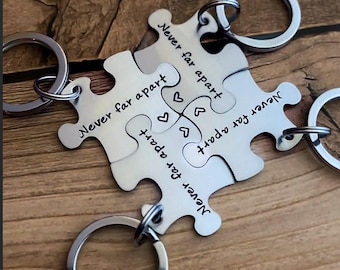 Never Far Apart Long Distance Friends Relationship Stainless Steel Puzzle Piece Key Chain