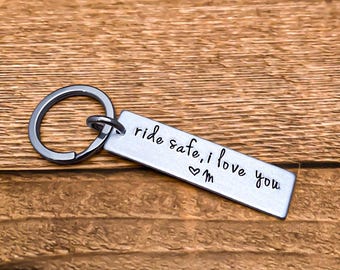 Customized Ride Safe Motorcyle Key Chain, Boyfriend Motorcycle Accessories, Gift for Husband New Bike, Boyfriend New Motorcycle Gift