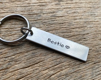 Customizable Bestie Hand Stamped Light Weight  Aluminum Rectangle  key chain Best Friend/Boyfriend/Girlfriend /Christian