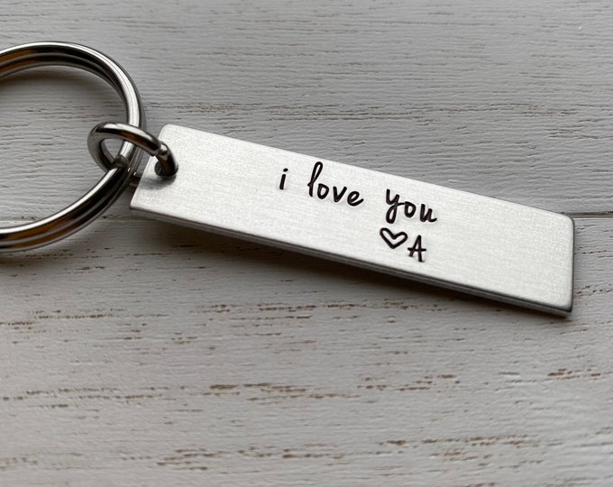 Hand Stamped Aluminum Keychain, I Love You Initial Gift