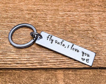 Fly Safe I Love You Customizable Initial Travel key chain Pilot Gift Airplane enthusiast Flight Attendant Traveler
