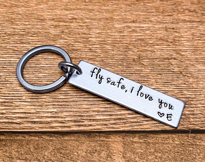 Fly Safe I Love You Customizable Initial Travel key chain Pilot Gift Airplane enthusiast Flight Attendant Traveler