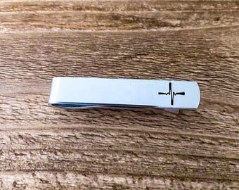 EKG Nurse Doctor Medical Aluminum Tie Bar Tie Clip Groomsman Men’s Gift Husband Gift Anniversary Wedding Father’s Day Gift