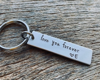 Love You Forever Customizable Hand Stamped Light Weight  Aluminum Rectangle  key chain Best Friend/Boyfriend/Girlfriend / Gift for Him