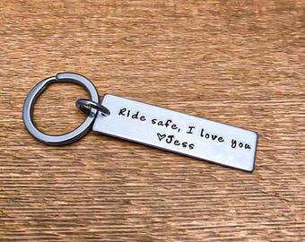 Ride Safe I Love You Personalize with Name Rectangle Keychain for Best Friend, Boyfriend, Girlfriend, Christmas
