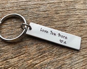 Love You More Customizable Initial Hand Stamped Light Weight  Aluminum Travel key chain Best Friend/Boyfriend/Girlfriend / Christmas