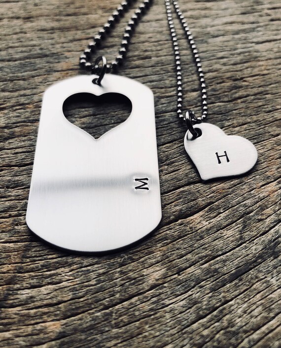 Couples dog tag necklace with sale cut out heart
