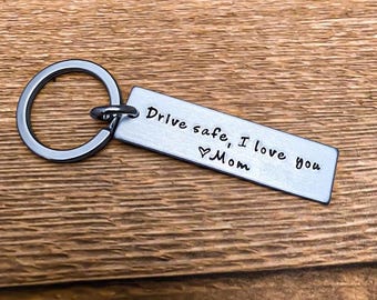 Drive Safe I Love You Personalized Gift from Mom Rectangle key chain Best Friend Boyfriend Girlfriend Christmas New Driver College