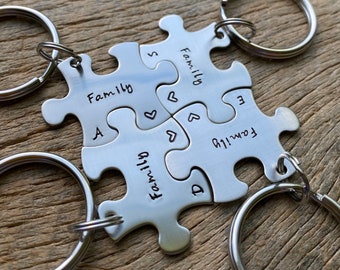 Family Customized Puzzle Piece Key Chain Personalized  best friends sorority sisters Christmas Gift Children Mom Dad Grandparents Cousins