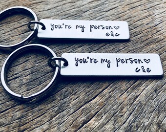 Customizable You're My Person Set of Two Hand Stamped Light Weight Aluminum Rectangle key chain Best Friend/Boyfriend/Girlfriend