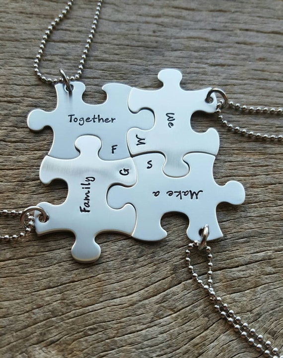 Personalized Hand Stamped set of 4 Puzzle Piece Necklace Set Etsy
