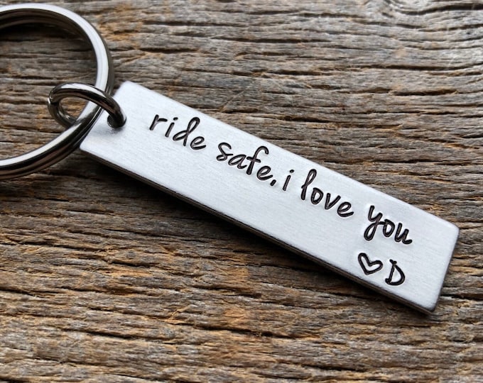 Ride Safe Customizable Hand Stamped Light Weight  Motorcyclist Motorcycle Dad  key chain Birthday Gift Boyfriend Fathers Day  New Driver