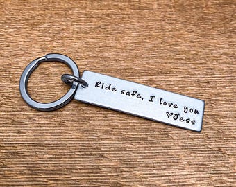 Custom Ride Safe I Love You  Aluminum key chain, Accessories for Boyfriend Motorcycle, Gift for my boyfriend, Husband New Bike Gift
