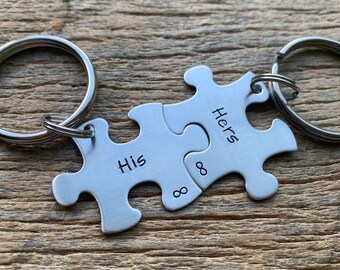 His and Hers Puzzle Piece Key chain Set - Hand Stamped Stainless Steel Couples set/ Anniversary Gift/ Birthday/ boyfriend / Girlfriend