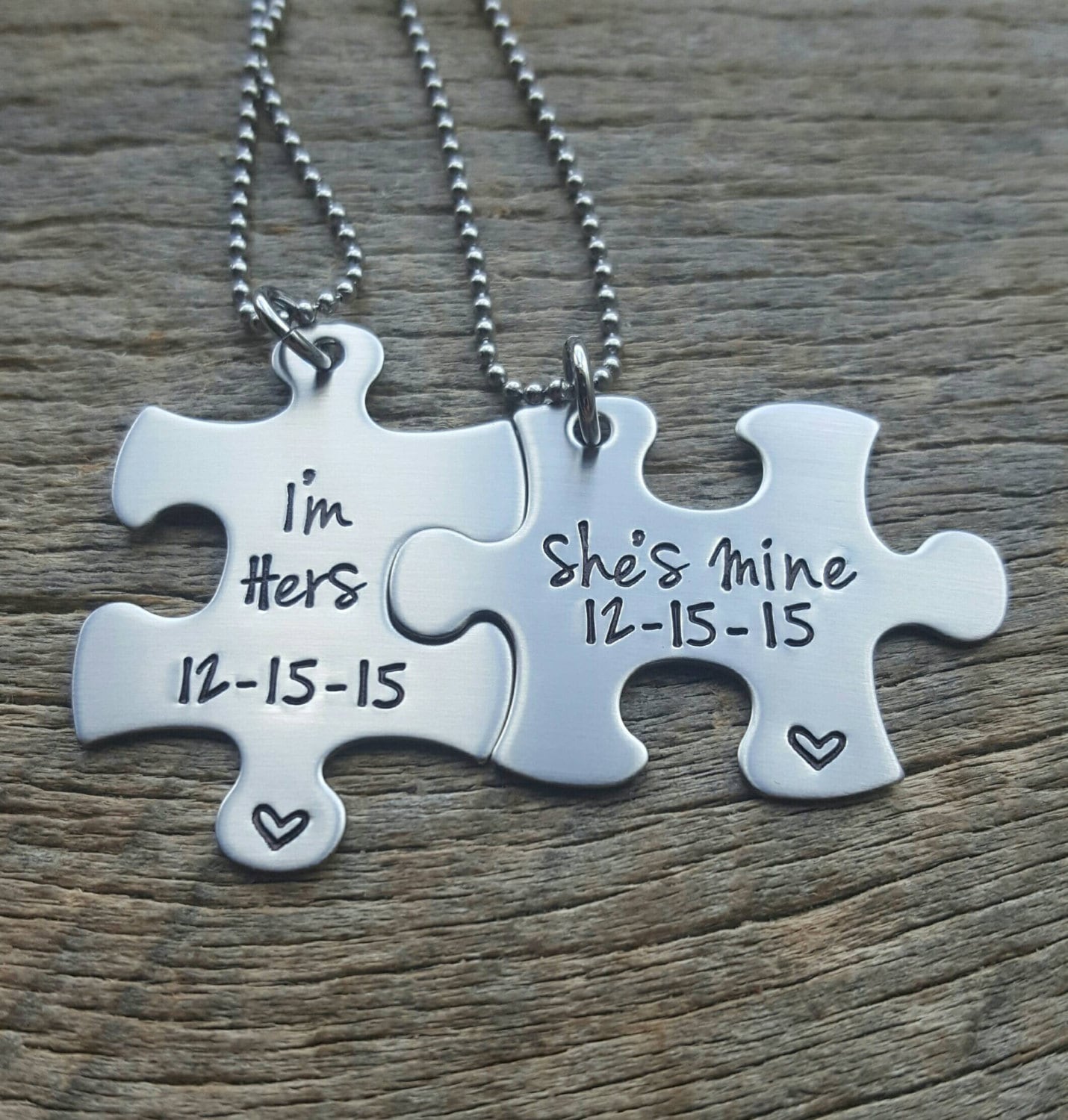 Customizable Puzzle Piece Necklace Set I'm Hers She's Etsy