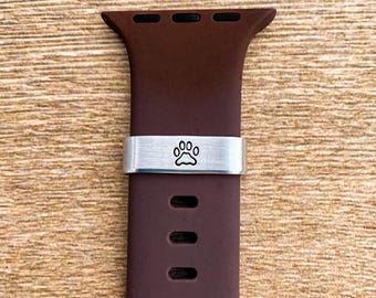 Handmade Smart Watch Band Charm: Brushed Finish, Paw Print Design