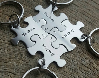 Customized Besties Puzzle Piece Key Chain Personalized with Initials  best friends sorority sisters key chain Christmas Gift Birthday Gift