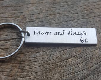 Customizable Forever And Always With Initials Hand Stamped Aluminum Rectangle  key chain Best Friends Boyfriend Girlfriend Wife Husband