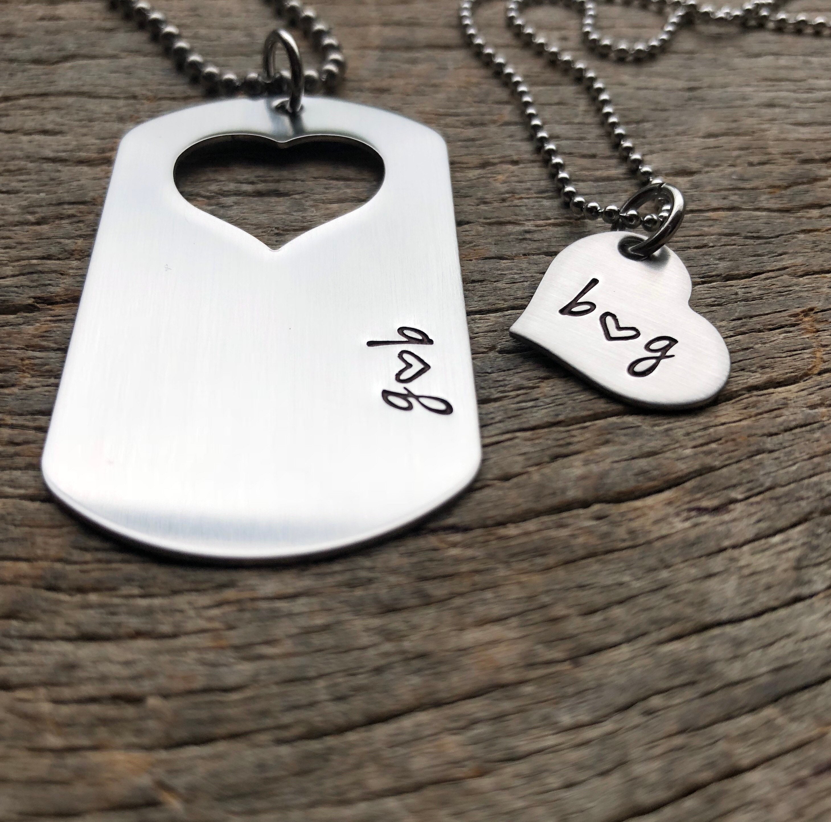 couples dog tag and heart necklace