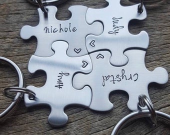 Customized Puzzle Piece Key Chain Personalized with Names  best friends / College Moving/Family/ sorority sisters key chain