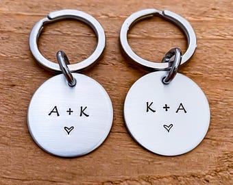 Initial Couples Keychain Set Personalized Custom Initials Car Keys Tag Wedding Boyfriend Girlfriend Long Distance Relationship Anniversary