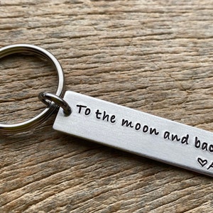 To the Moon and Back Customizable Hand Stamped Light Weight  Aluminum Rectangle  key chain Best Friend/Boyfriend/Girlfriend / Husband/ Wife