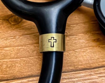 Stethoscope Tag: Cross, Nursing Gift, Doctor Gift, Veterinary Gift, Nurse Appreciation Brass Stethoscope Charm, ID Tag , Stethoscope Wrap