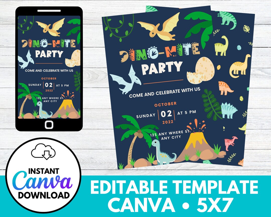 Editable Dinosaur Invitation - Dinosaur Birthday Party - Child Birthday ...