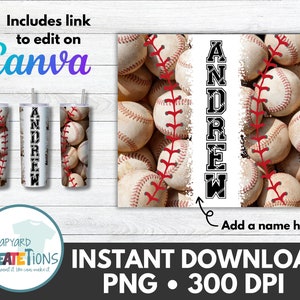 Editable 20 oz Straight Tumbler/Water Bottle Design - Baseball - Personal & Limited Commercial Use - DIGITAL ONLY
