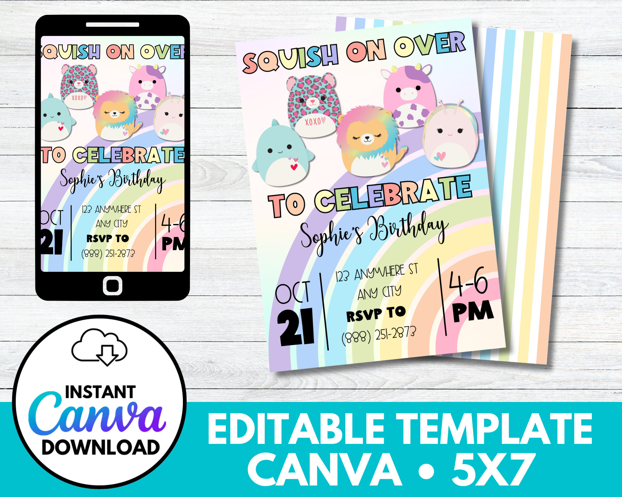 Editable Squishmallow Invitation Squishmallow Birthday Party Child Birthday DIGITAL ONLY