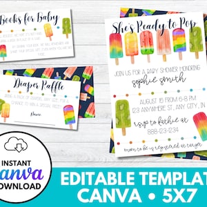 Editable Ready to Pop Baby Shower Invitation - Diaper Raffle - Books for Baby - Thank You Card - Gender Neutral Baby Shower - DIGITAL ONLY