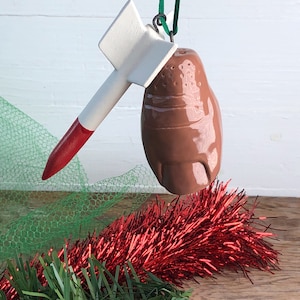 Missile Toe. Mistletoe. Hand-Built Ceramic Make-Out Motivator. Recycled Clay. Year-Round Decoration. In Brown. image 7