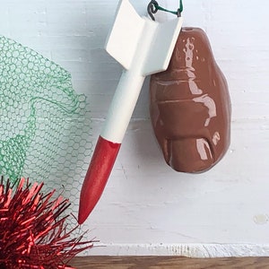 Missile Toe. Mistletoe. Hand-Built Ceramic Make-Out Motivator. Recycled Clay. Year-Round Decoration. In Brown. image 1